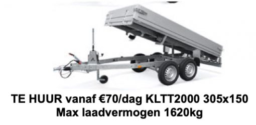 Verhuur aanhanger per dag KLTT2000 305x150 Max laadvermogen 1620kg (Borg €100)