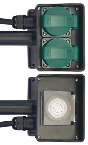 Vel 2-WEG STOPCONTACT MET TIMER - GEBRUIK BUITENSHUIS - SCHUKO Vel 2-WEG STOPCONTACT MET TIMER - GEBRUIK BUITENSHUIS - SCHUKO